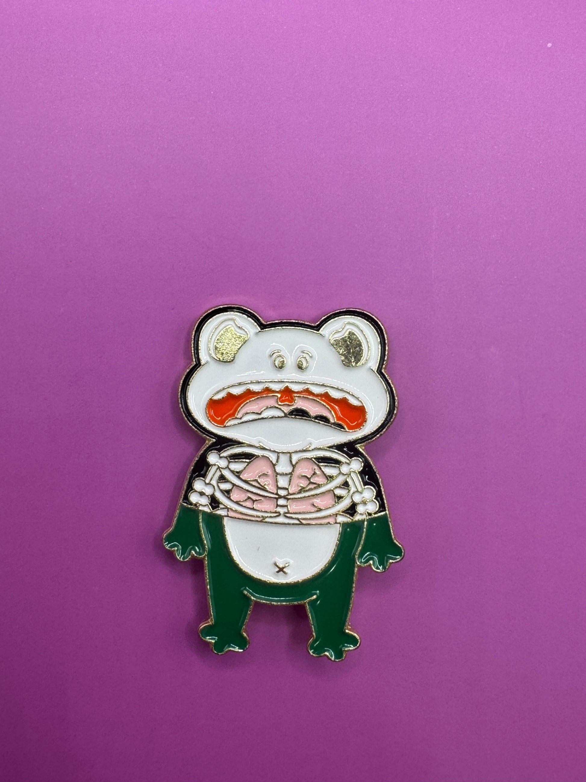 Cartoon frog character enamel pin