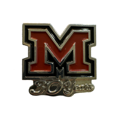 Letter M 30 years anniversary pin