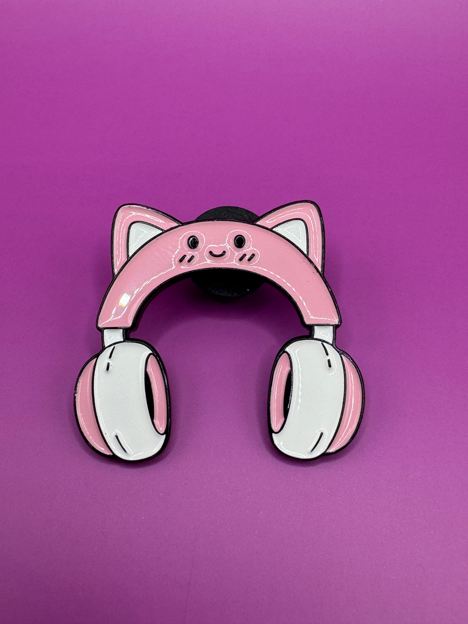 Pink cat headphones enamel pin