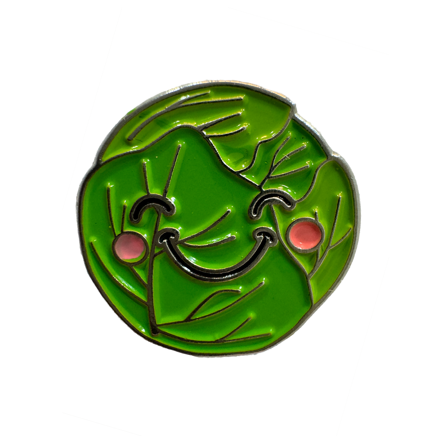 Smiling green leaf face enamel pin