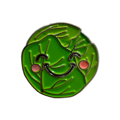 Smiling green leaf face enamel pin