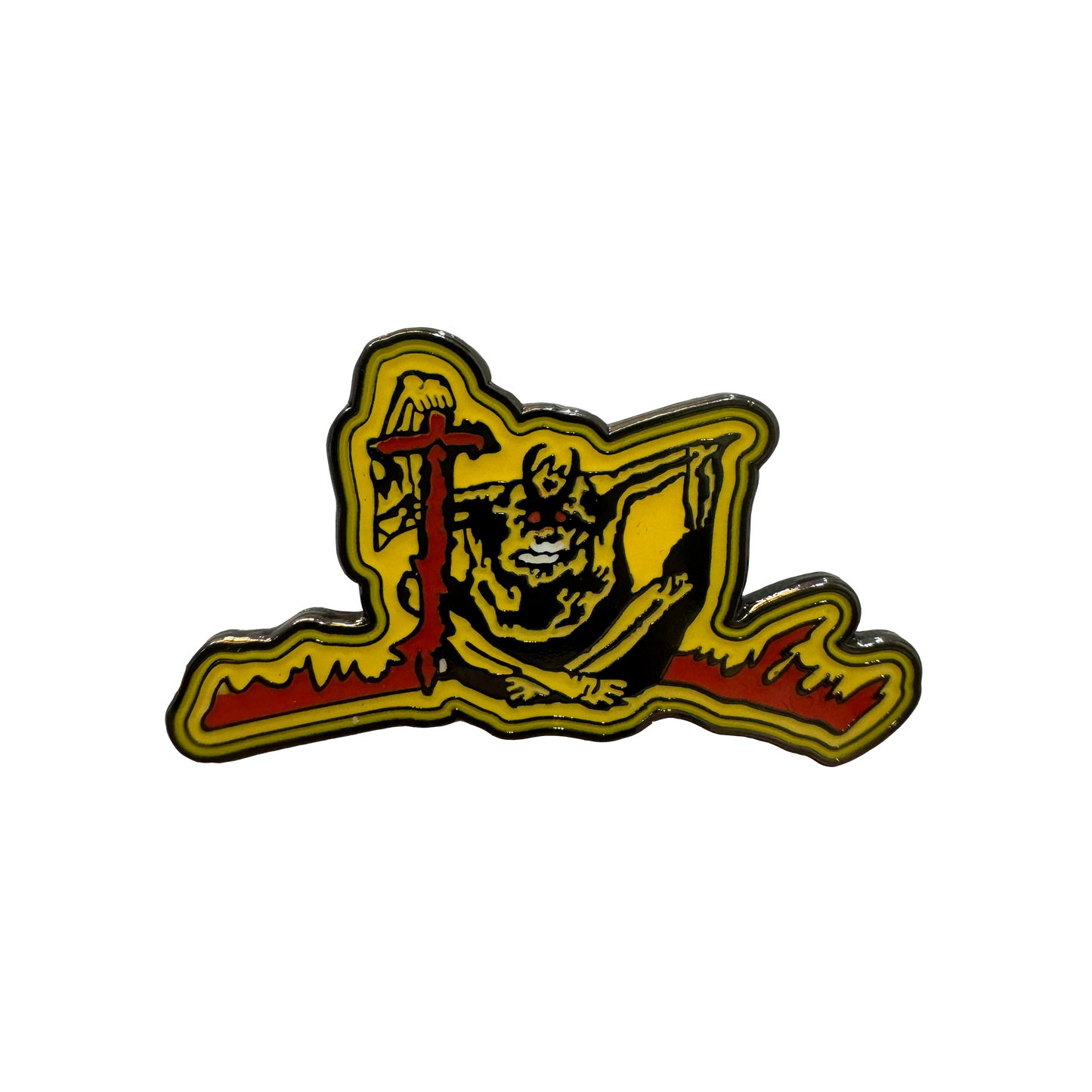 Yellow devil or demon character enamel pin