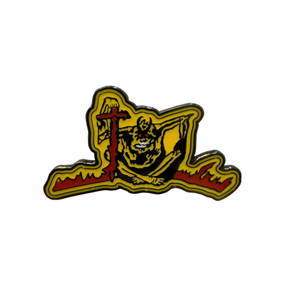 Yellow devil or demon character enamel pin